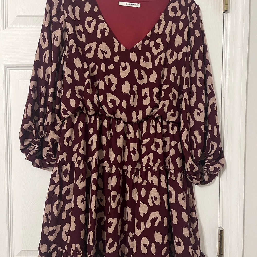 Caramel Maroon Polka Dot Dress